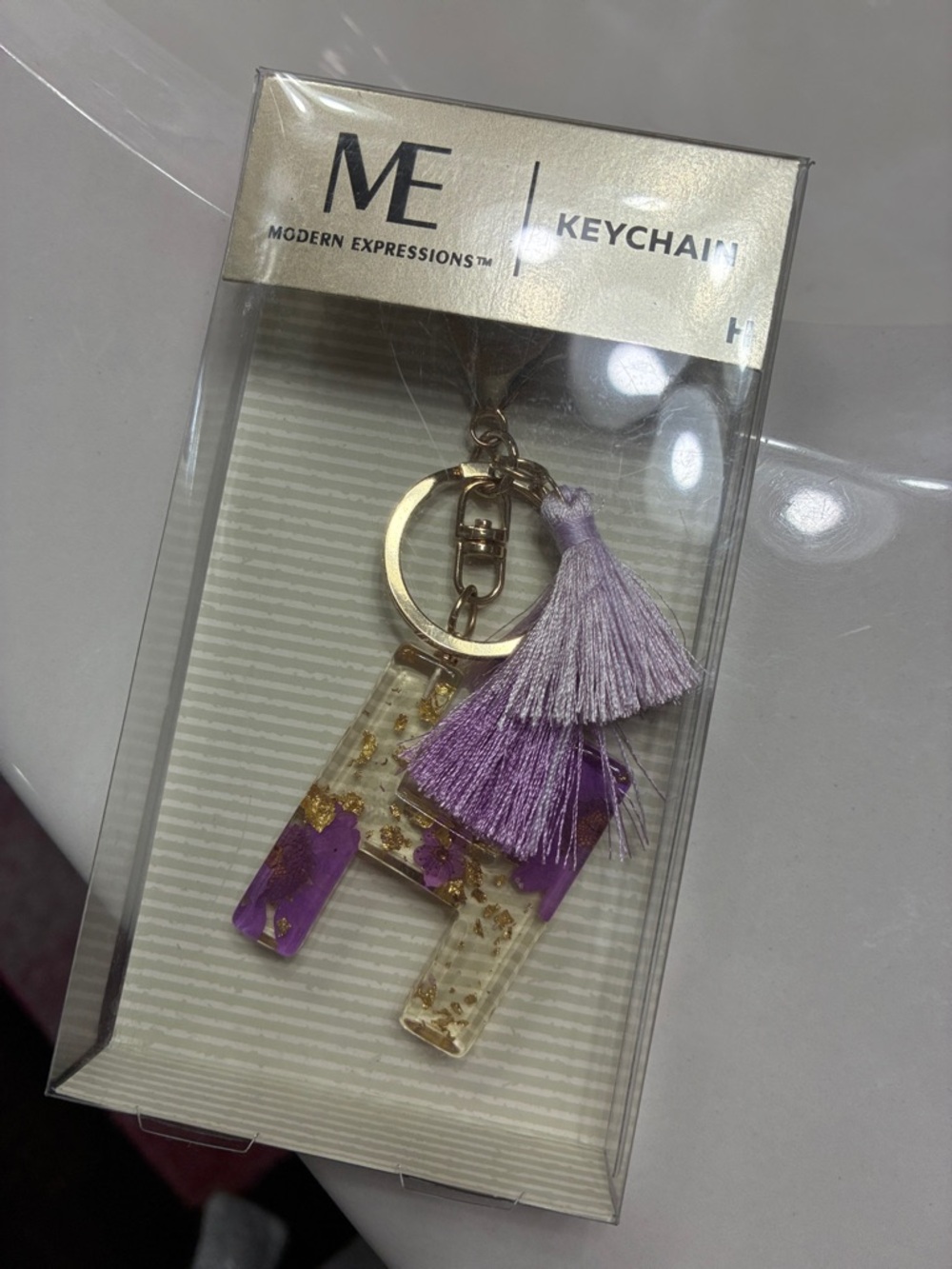 Modern Expressions Lavender Tassel Key & Card Holder with Gold Accents H Shape